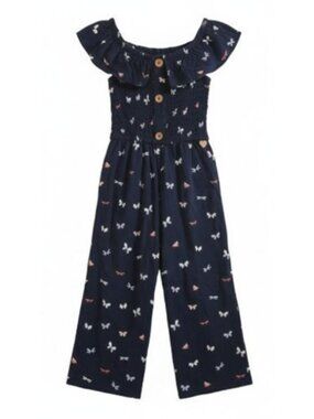 VINCE CAMUTO Navy Blue Butterfly Print Smocked Jumpsuit Romper Girls Size 3T